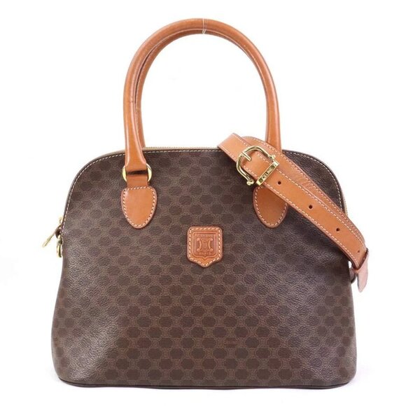 CELINE Macadam Handbag Shoulder Bag Brown PVC/Leather/Goldtone - Picture 1 of 14